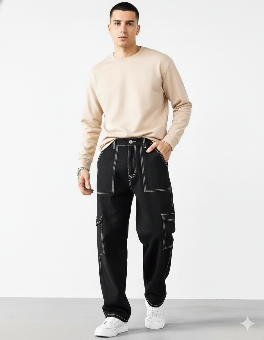 Men's Black Cargo Jeans
